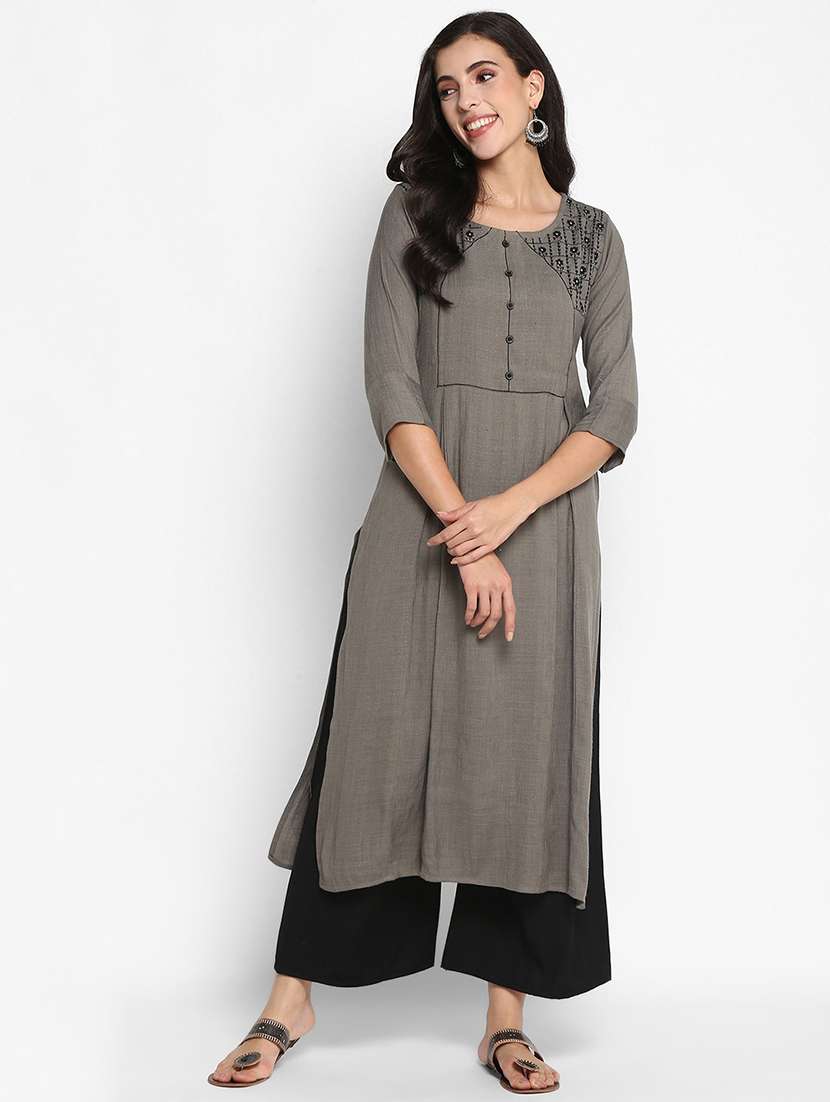 women three quarter sleeves straight kurta - 21100465 -  Zoom Image - 0