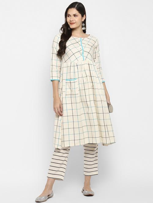 women white round neck kurta pant set - 21100650 - Standard Image - 0