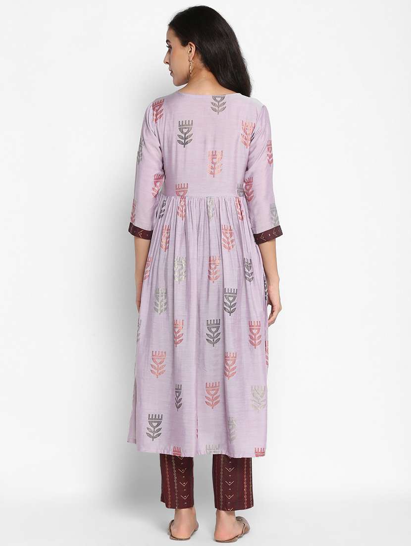 women lavender mandarin neck kurta pant set - 21100710 - Standard Image - 3