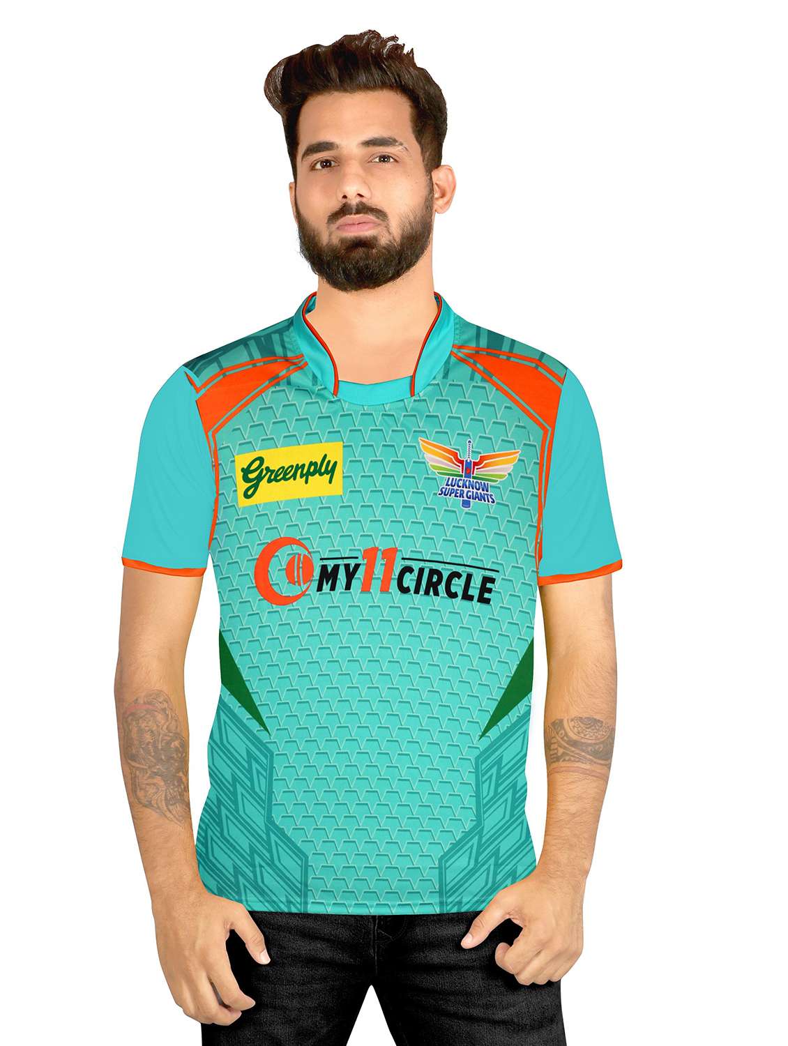 men sea green front printed mandarin collared t-shirt - 21101401 -  Zoom Image - 0