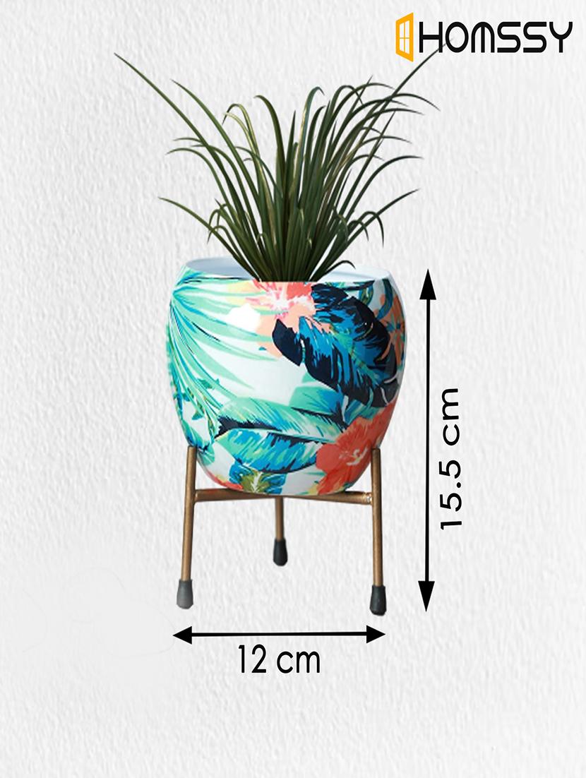 homssy printed metal planter with tripod metal stand multicolour leaf - 21101670 - Standard Image - 5