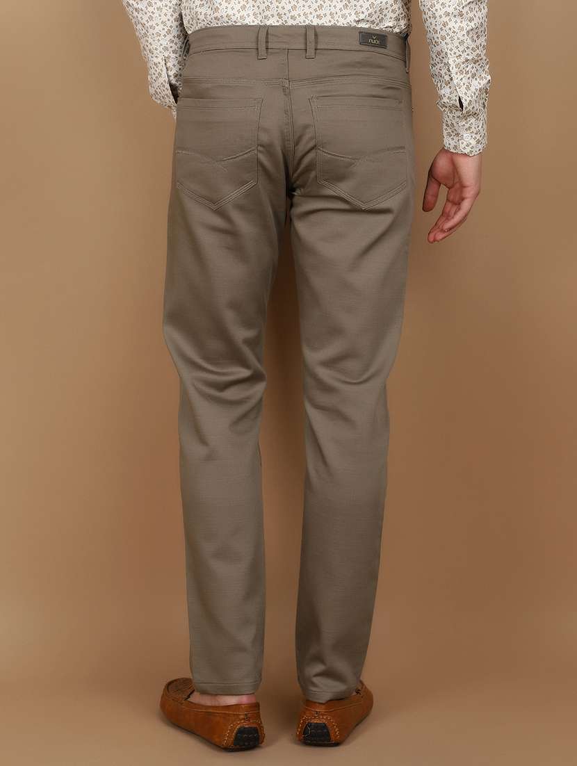 green cotton flat front casual trousers - 21101724 -  Standard Image - 3