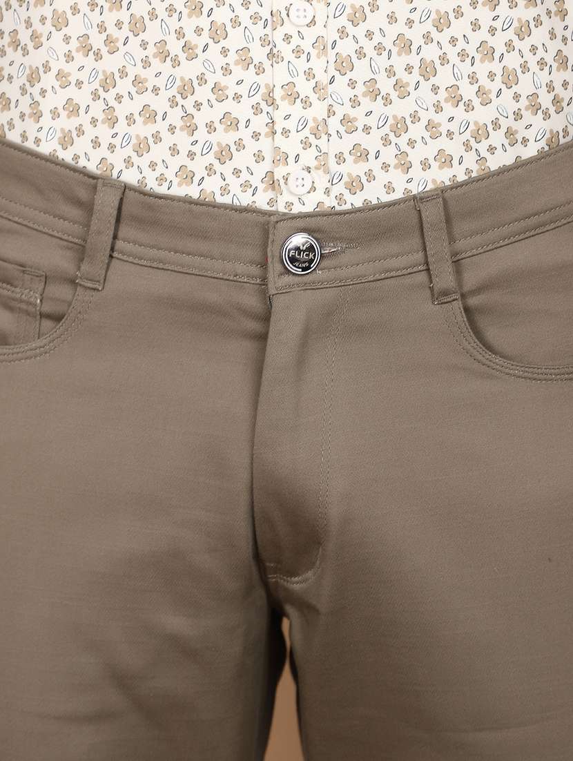 green cotton flat front casual trousers - 21101724 -  Standard Image - 5