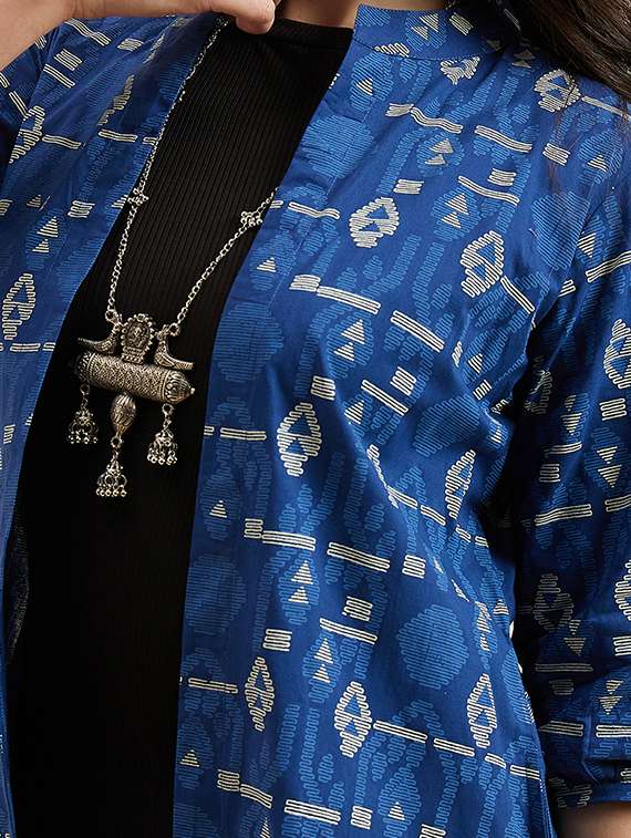 women blue printed shrug - 21102079 -  Standard Image - 3