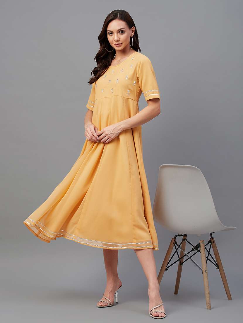 women yellow sequins detailed dress