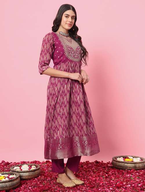 Women Ikat Kurta Bottom With Dupatta Suit Set