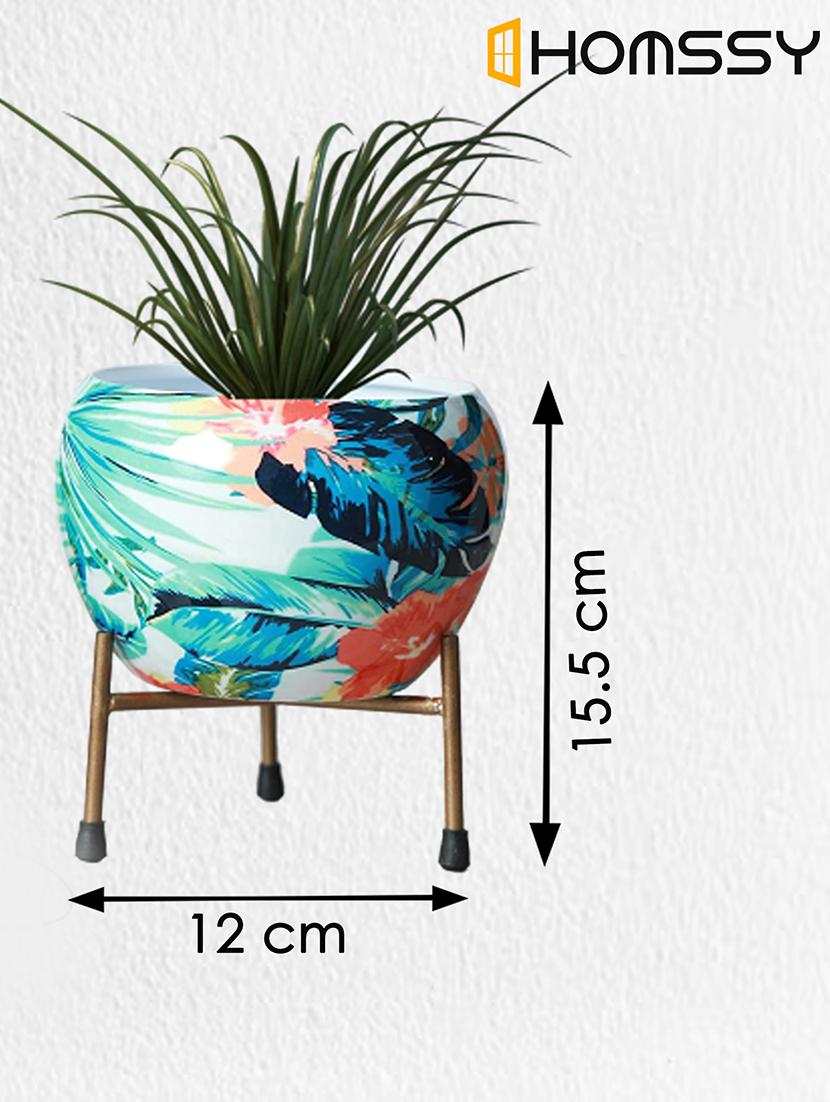 homssy printed metal planter with tripod metal stand multicolour leaf (pack of 2) - 21102223 - Standard Image - 3