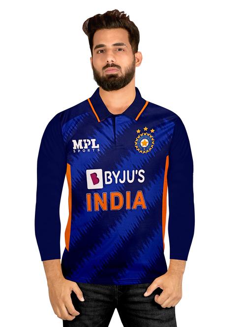 men navy blue front printed polo t-shirt - 21102310 - Standard Image - 0