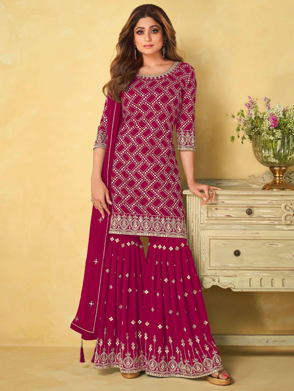 pink angrakha semi-stitched suit - 21102480 - Zoom Image - 0