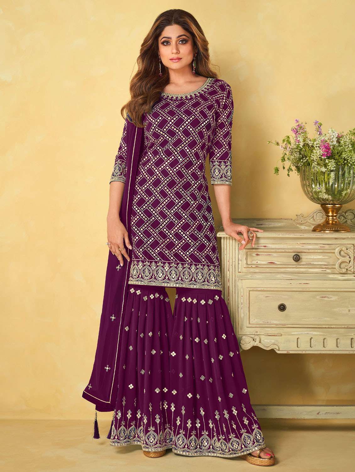 purple angrakha semi-stitched suit - 21102482 - Zoom Image - 0
