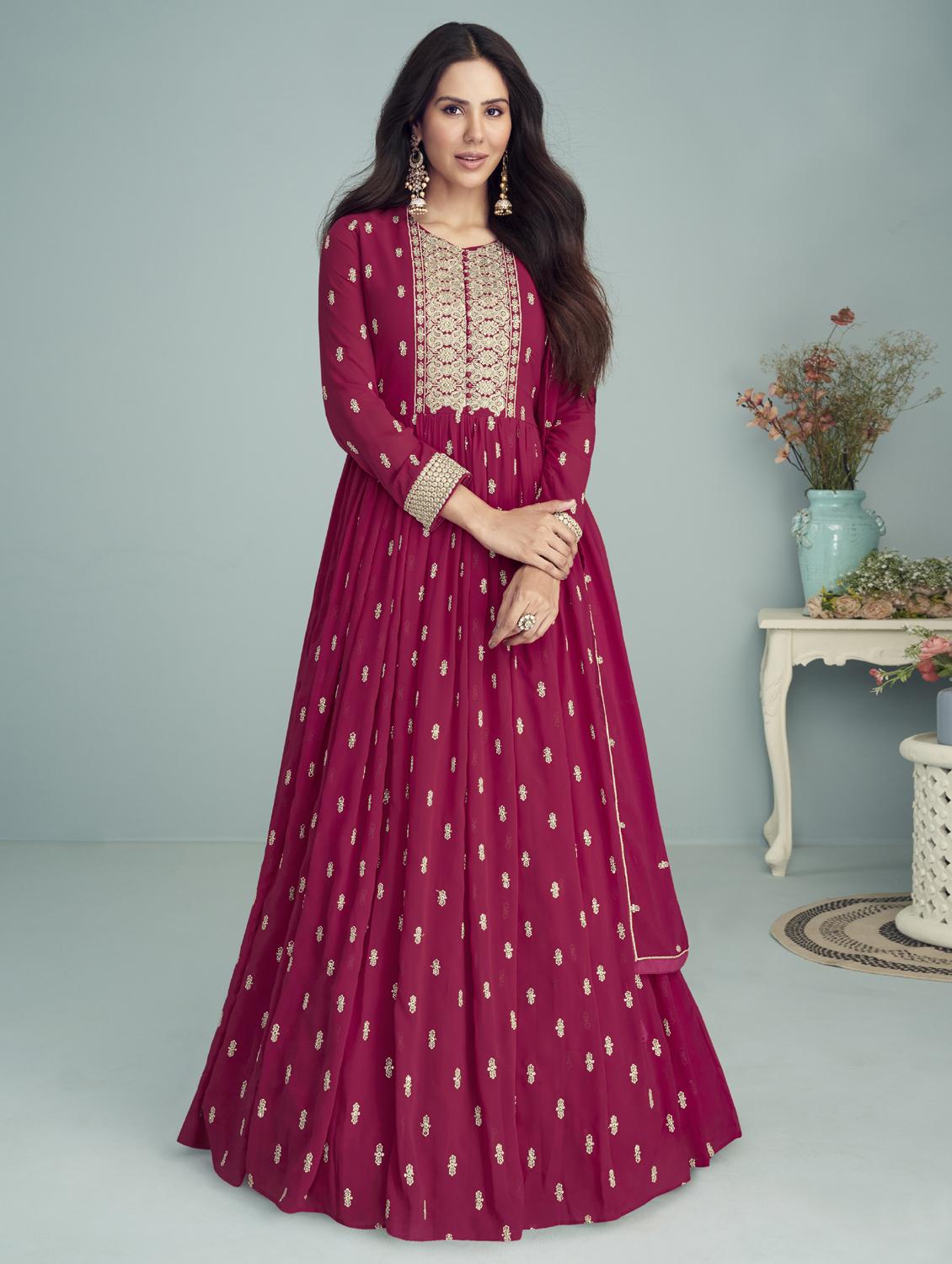 pink anarkali semi-stitched suit - 21102483 - Zoom Image - 0