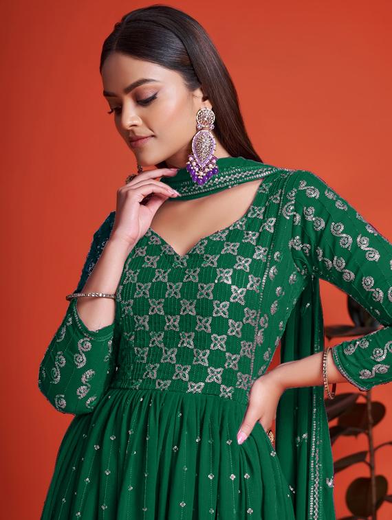 green anarkali semi-stitched suit - 21102490 - Standard Image - 3