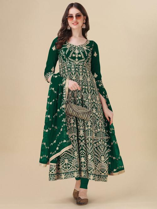 green angrakha semi-stitched suit - 21102493 - Standard Image - 0