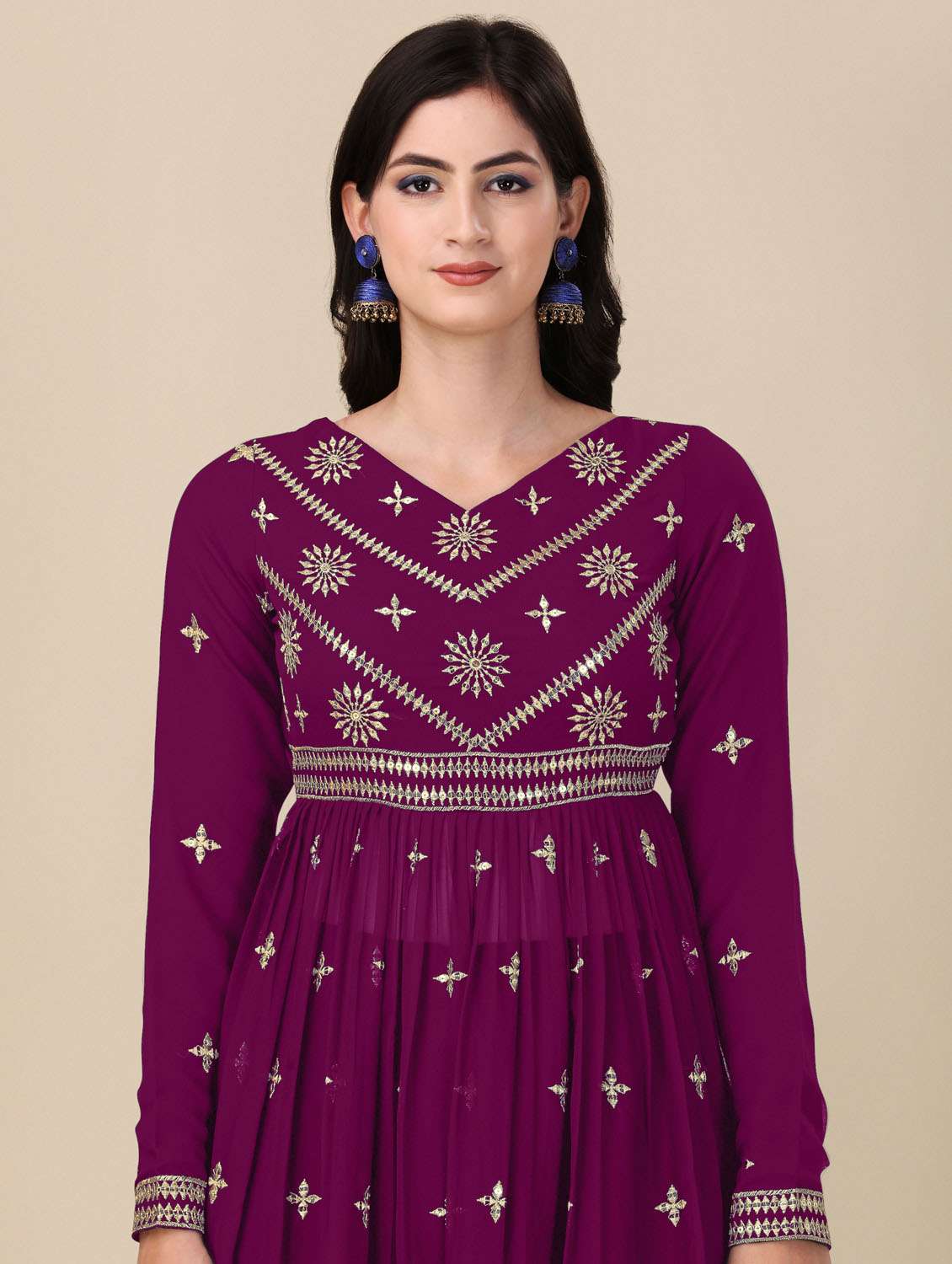 purple anarkali  semi-stitched suit - 21102505 -  Standard Image - 3