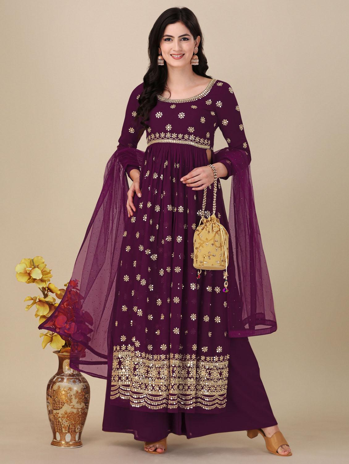 purple angrakha semi-stitched suit - 21102511 - Zoom Image - 0