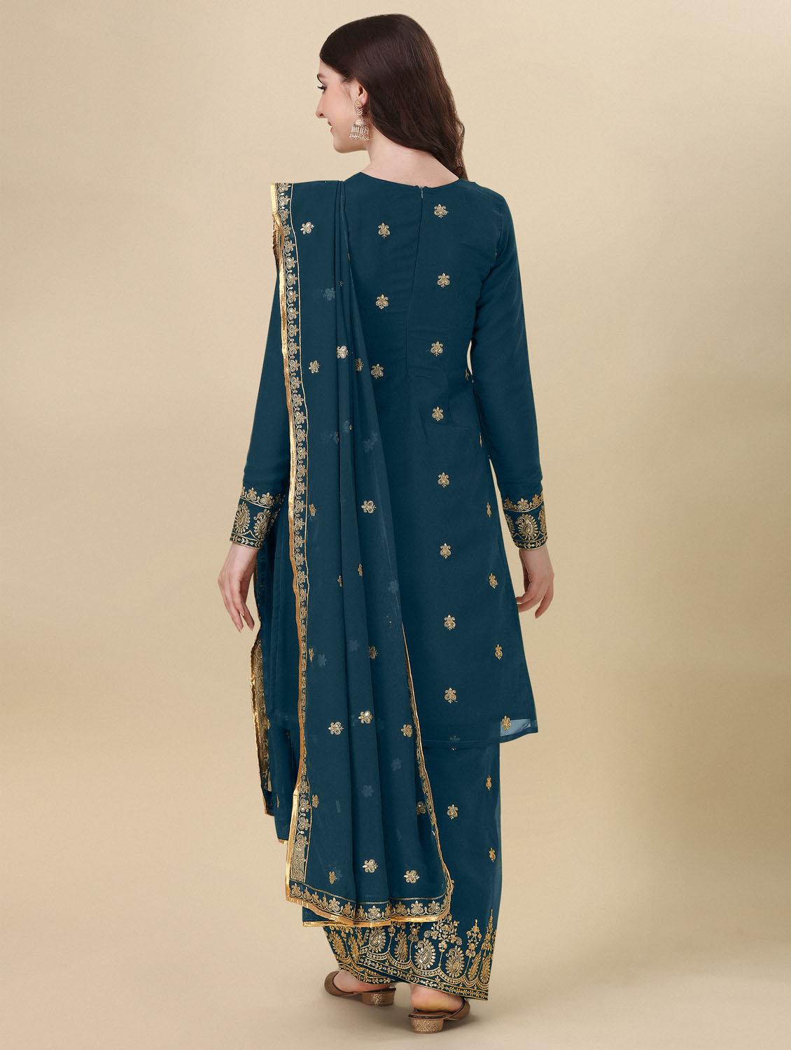 teal angrakha semi-stitched suit - 21102537 - Standard Image - 3