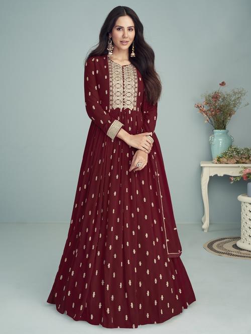 maroon anarkali  semi-stitched suit - 21102541 -  Standard Image - 0