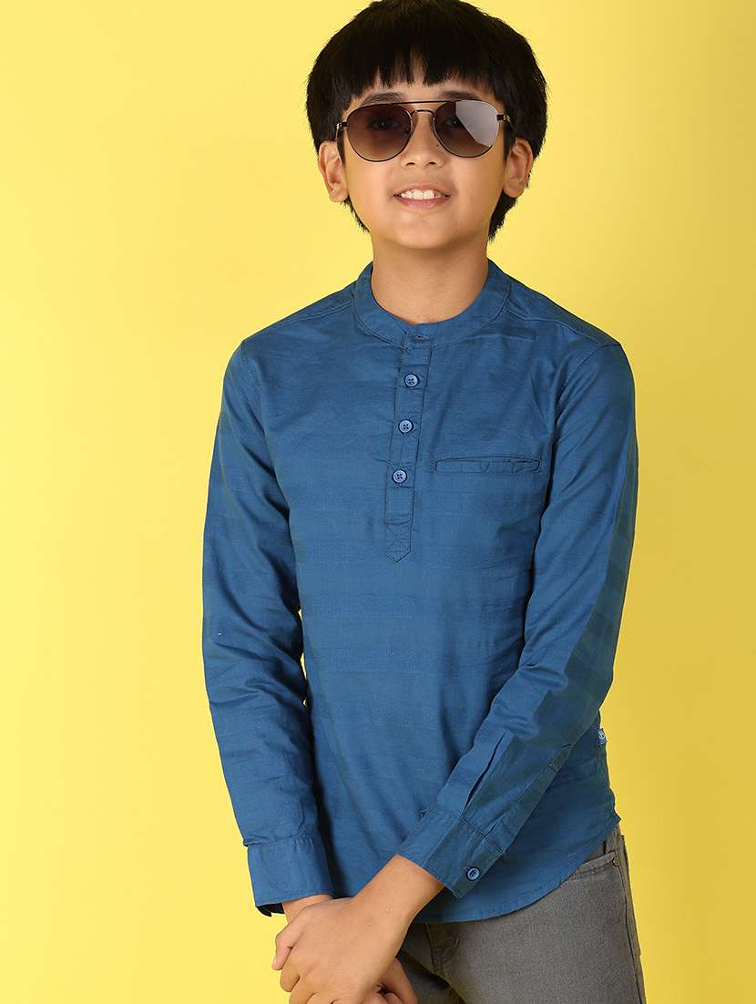 boy solid mandrain neck shirt - 21102692 -  Standard Image - 3