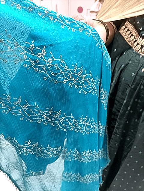teal chinon dupatta - 21102724 - Zoom Image - 0