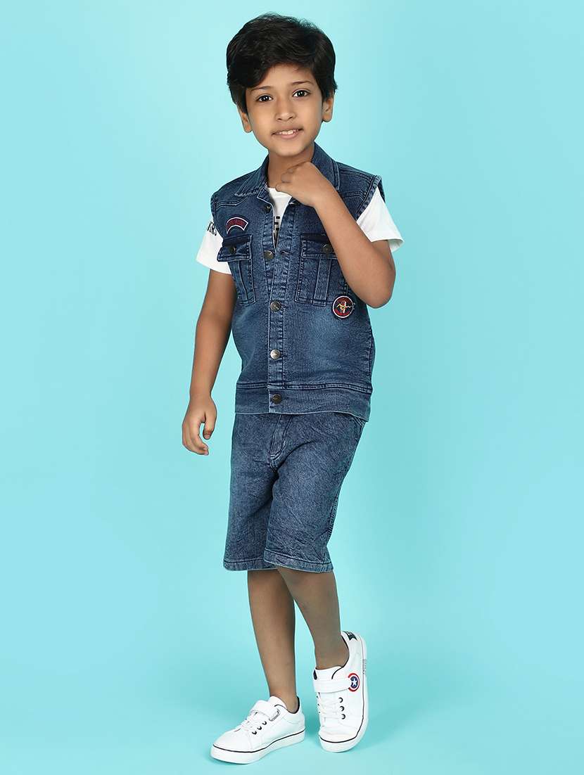 boys printed shorts set with denim jacket - 21102788 -  Standard Image - 3