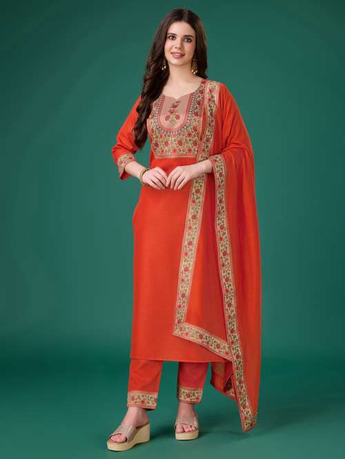 women three quarter sleeve kurta pant with dupatta set - 21102909 - Standard Image - 0