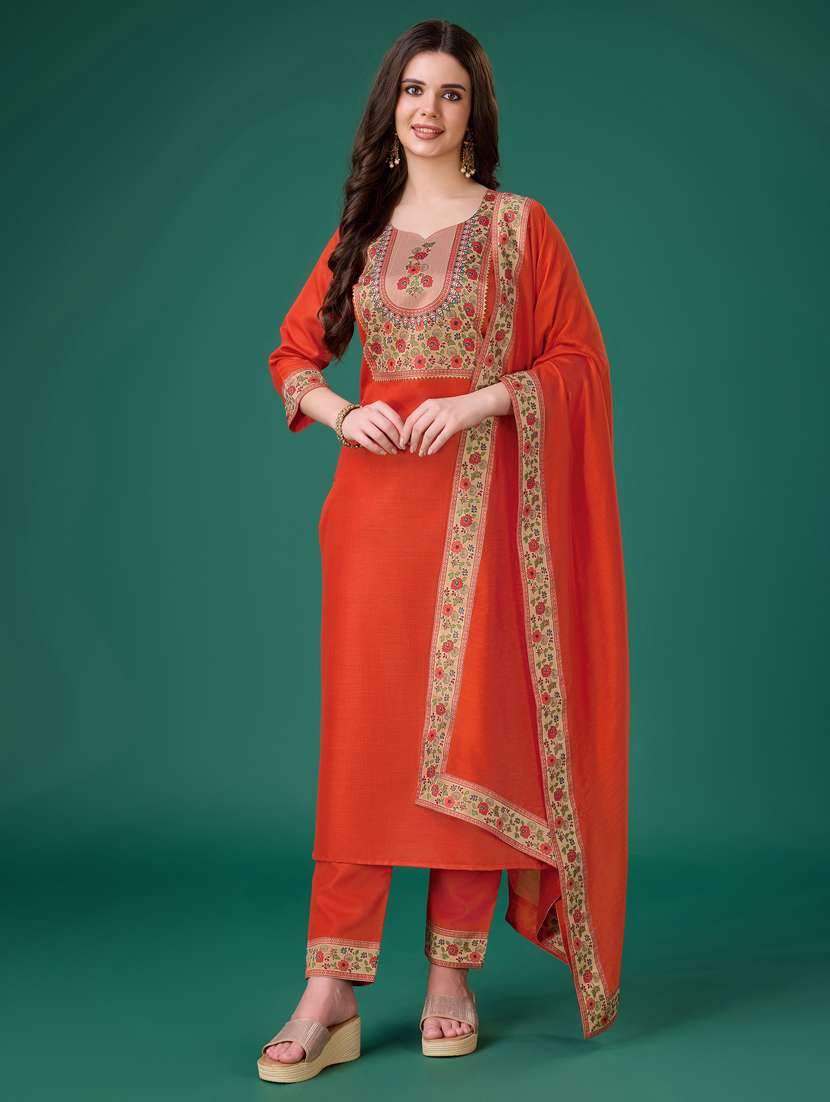 women three quarter sleeve kurta pant with dupatta set - 21102909 - Zoom Image - 0