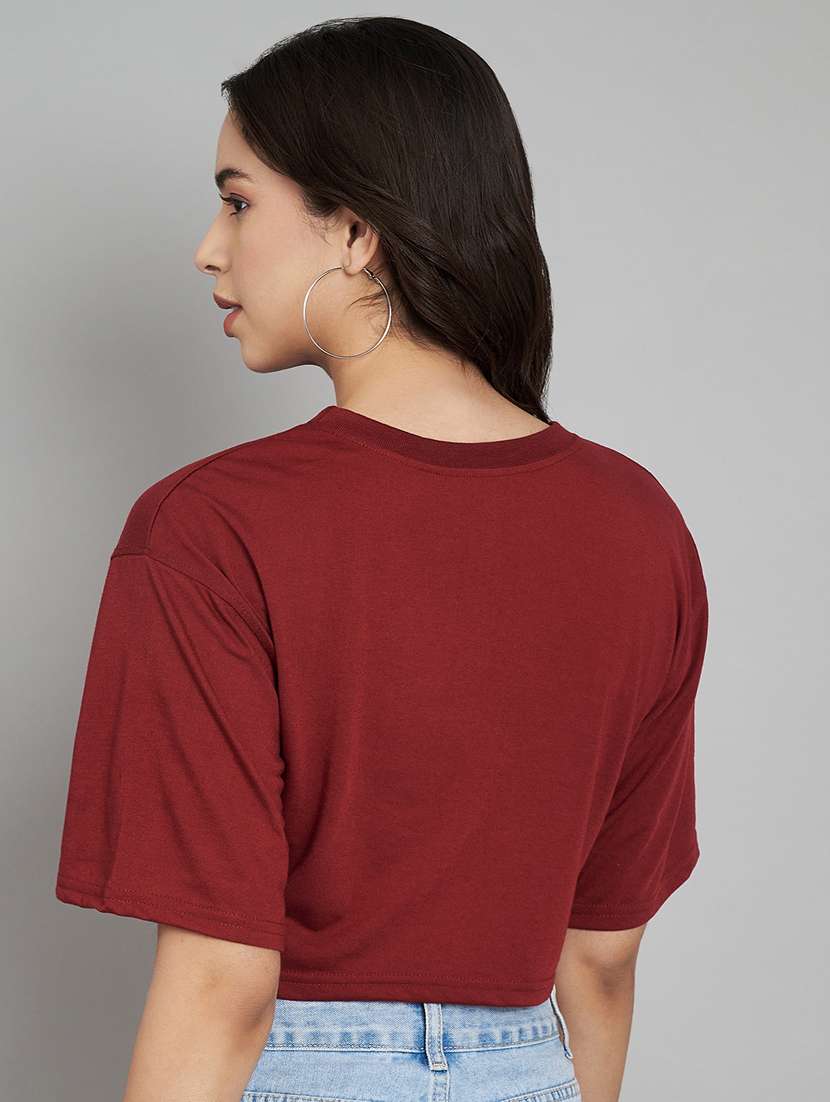 women maroon placement printed crop t-shirt - 21102975 -  Standard Image - 3