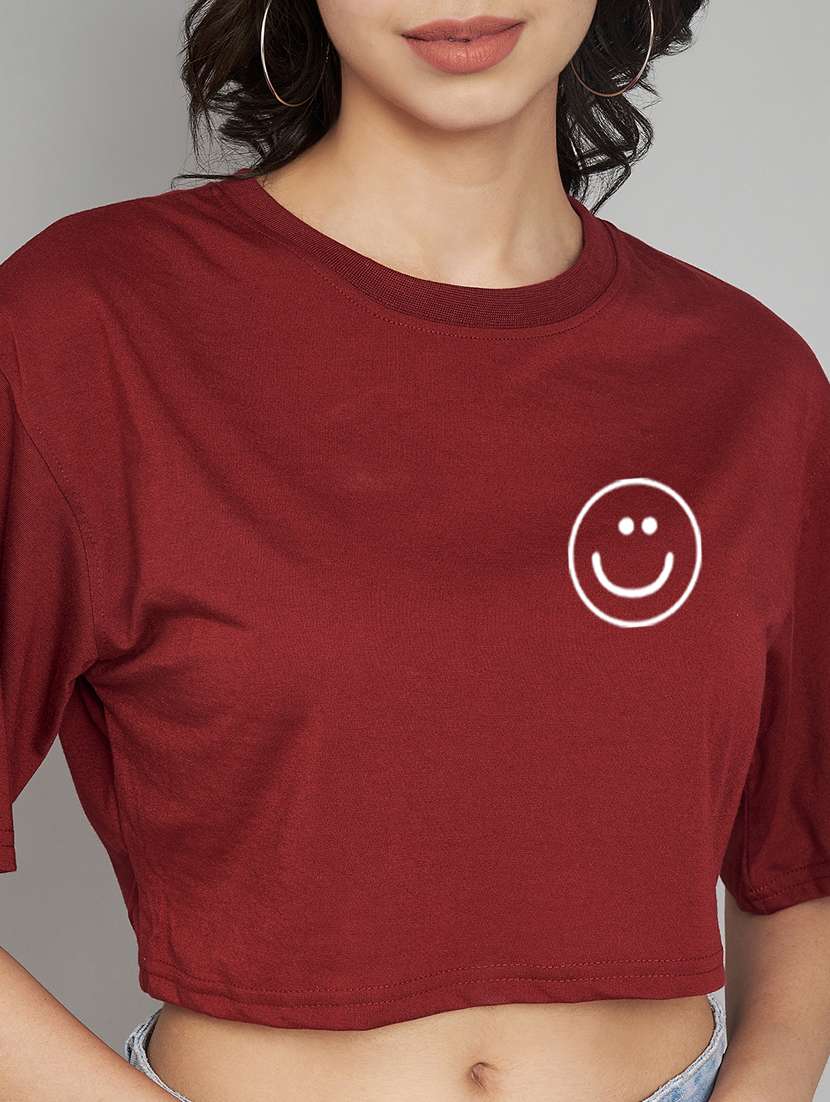 women maroon placement printed crop t-shirt - 21102975 -  Standard Image - 5