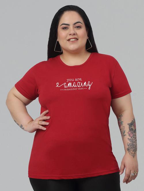 women round neck chest print plus size t-shirt - 21103010 - Standard Image - 0