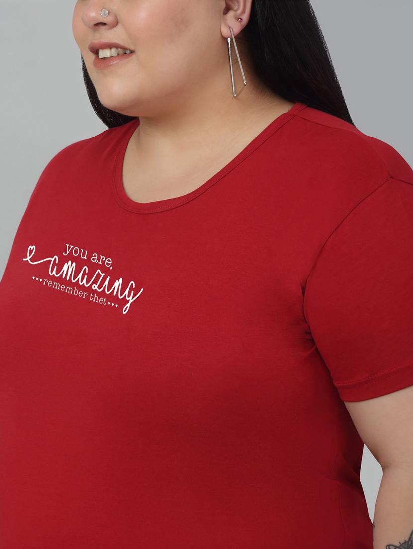 women round neck chest print plus size t-shirt - 21103010 - Standard Image - 3