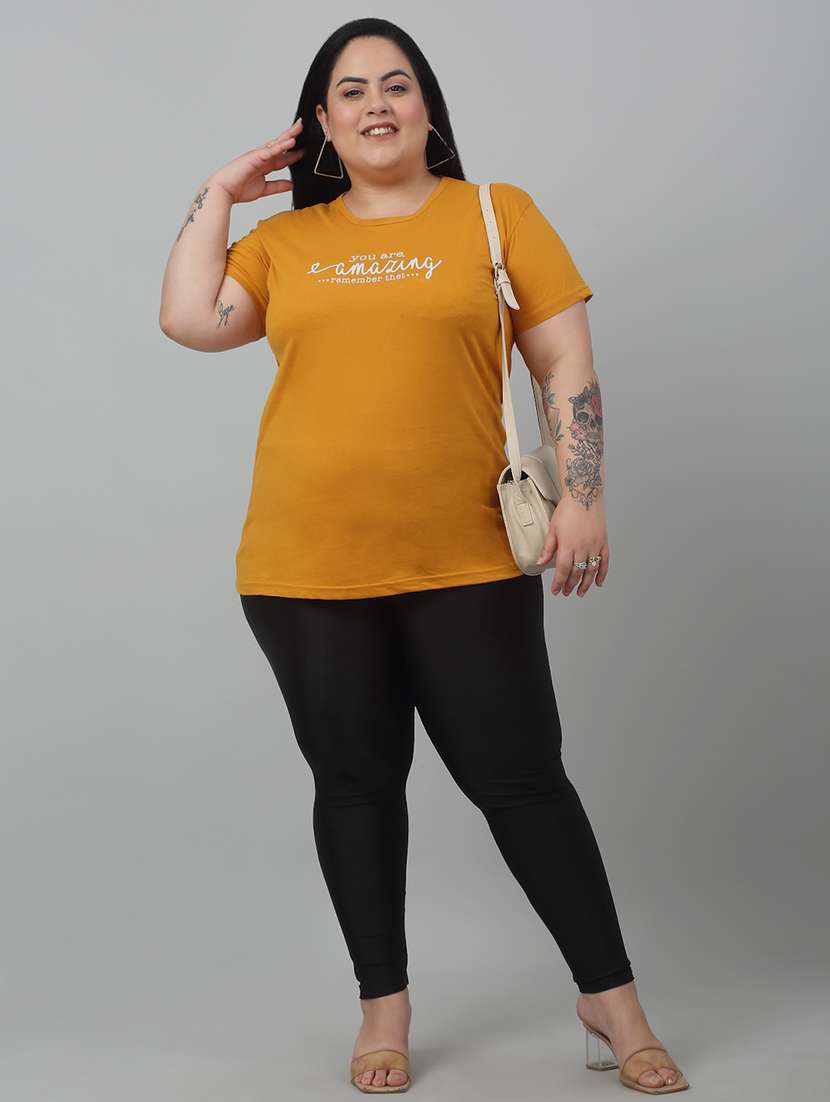 women round neck chest print plus size t-shirt - 21103011 -  Standard Image - 3