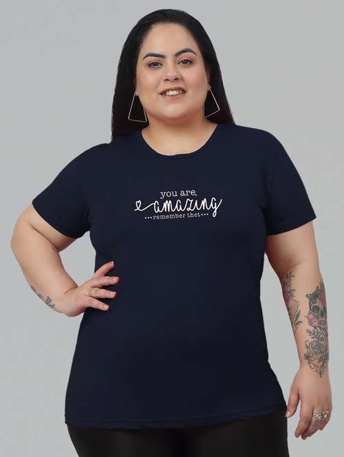women round neck chest print plus size t-shirt - 21103012 -  Standard Image - 0