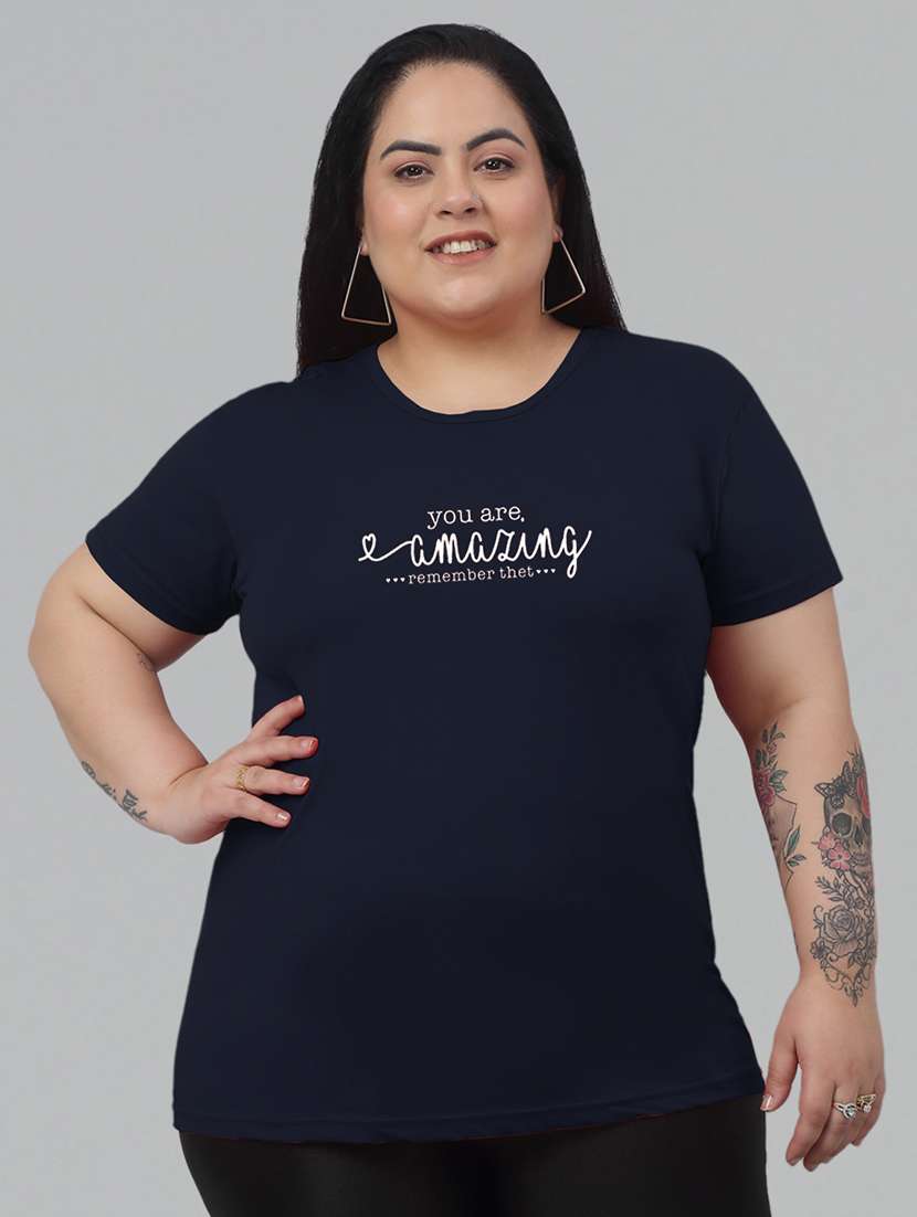 women round neck chest print plus size t-shirt