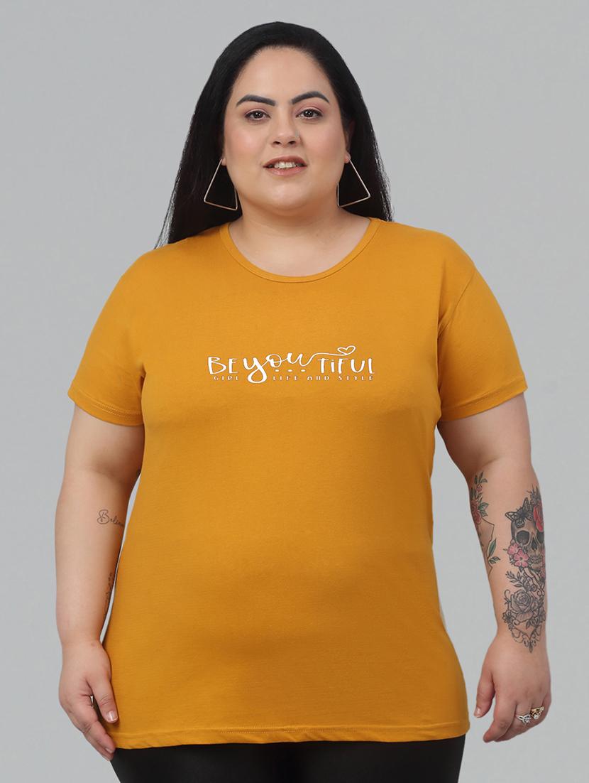 women round neck chest print plus size t-shirt - 21103018 - Zoom Image - 0