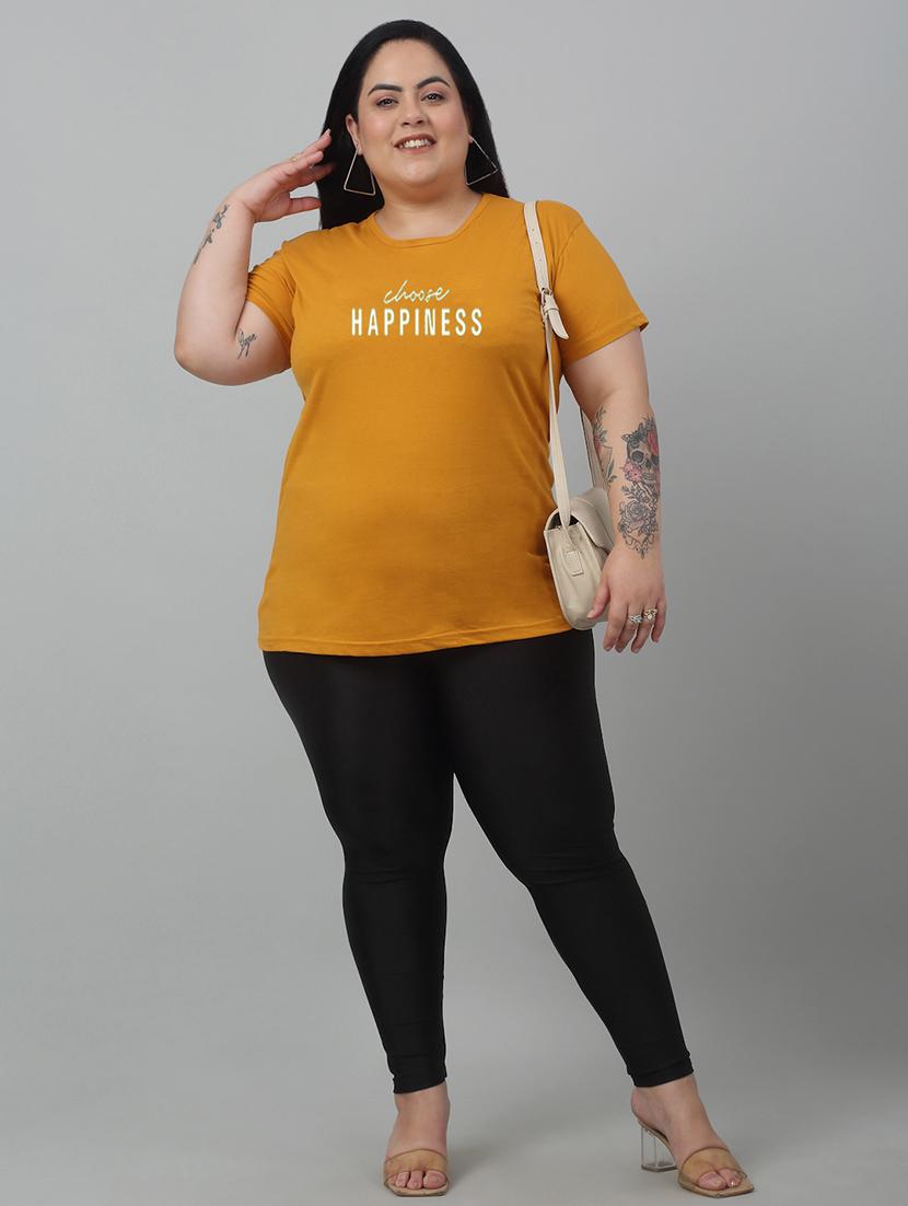 women round neck chest print plus size t-shirt - 21103045 - Standard Image - 3