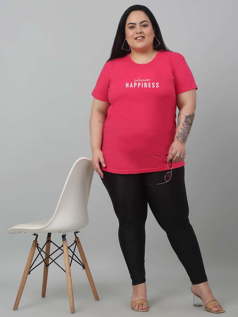 women round neck chest print plus size t-shirt - 21103047 - Standard Image - 3