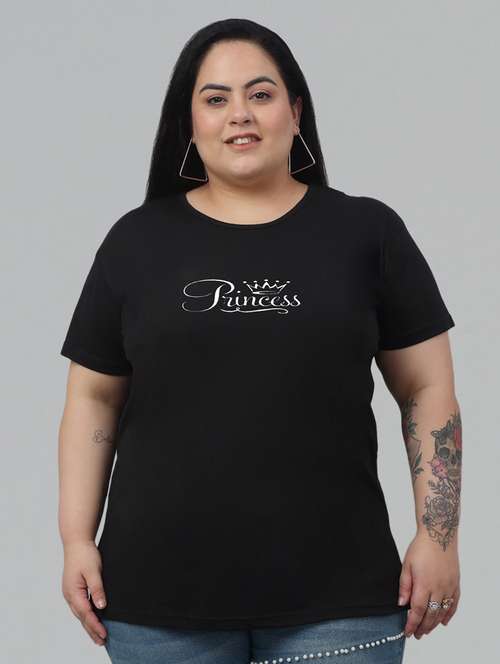women round neck chest print plus size t-shirt - 21103049 -  Standard Image - 0