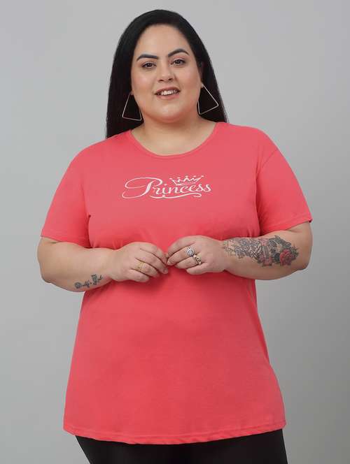 women round neck chest print plus size t-shirt - 21103050 - Standard Image - 0