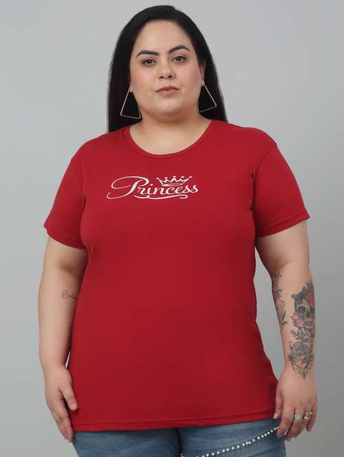 women round neck chest print plus size t-shirt - 21103051 - Standard Image - 0