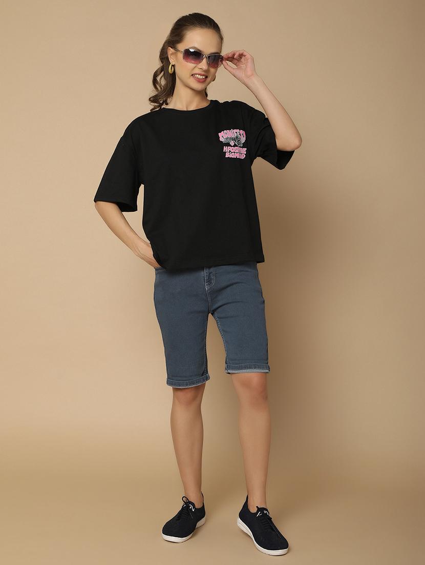 women solid mid rise denim short - 21103177 - Standard Image - 3