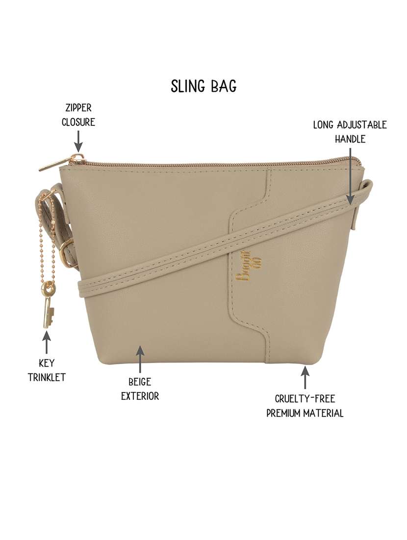 solid beige sling bag - 21103310 -  Standard Image - 3