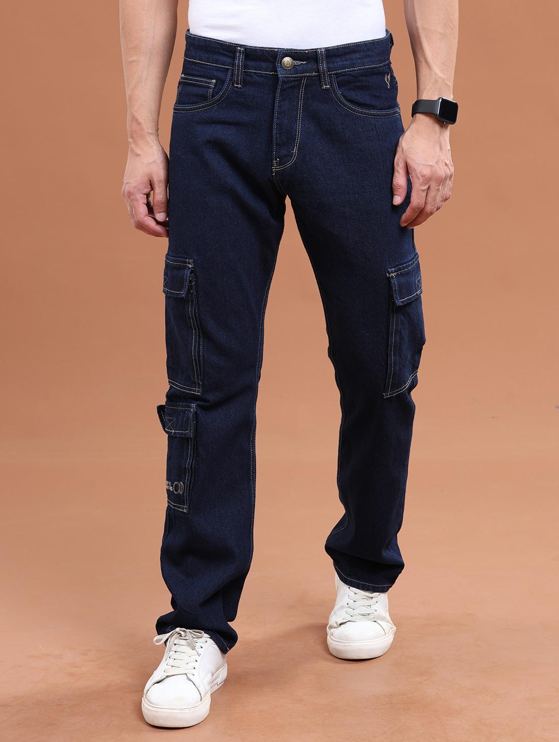 men solid navy blue cargo jeans - 21104053 - Zoom Image - 0