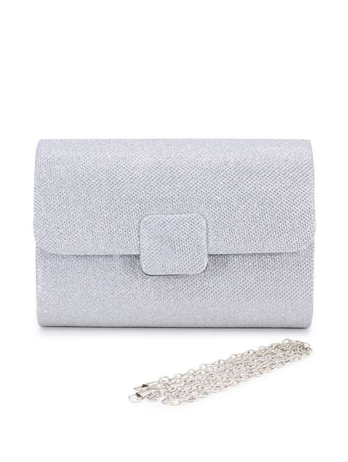 silver self design leather regular clutch