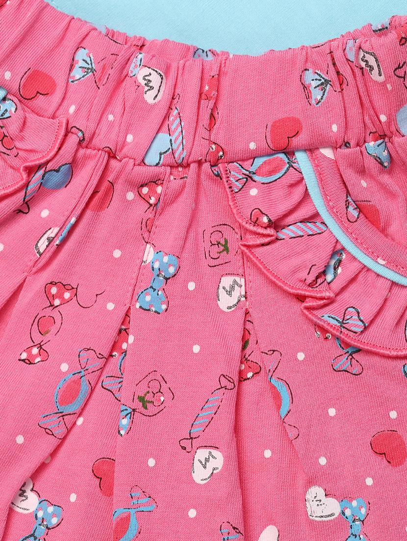 kids blue cotton printed top & skirt set - 21104410 - Standard Image - 3