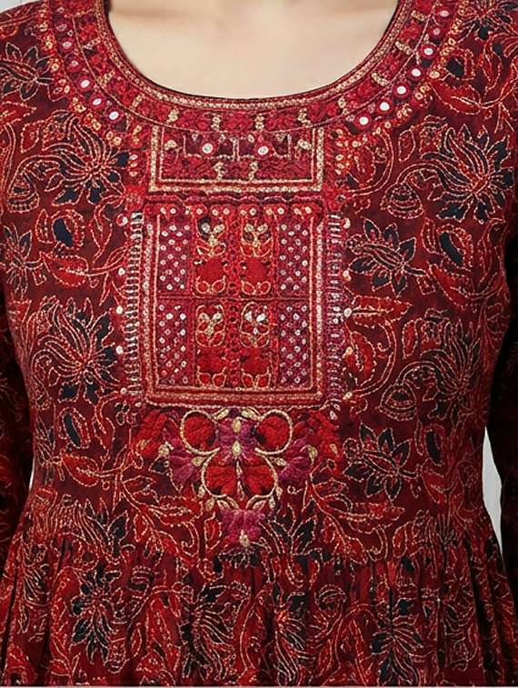 women printed three quarter sleeve kurta - 21104456 -  Standard Image - 3