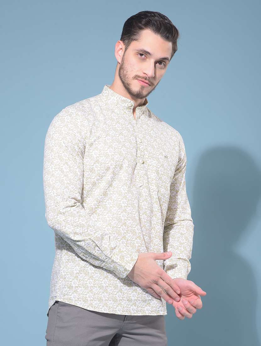 men mandarin collar long sleeve short kurta