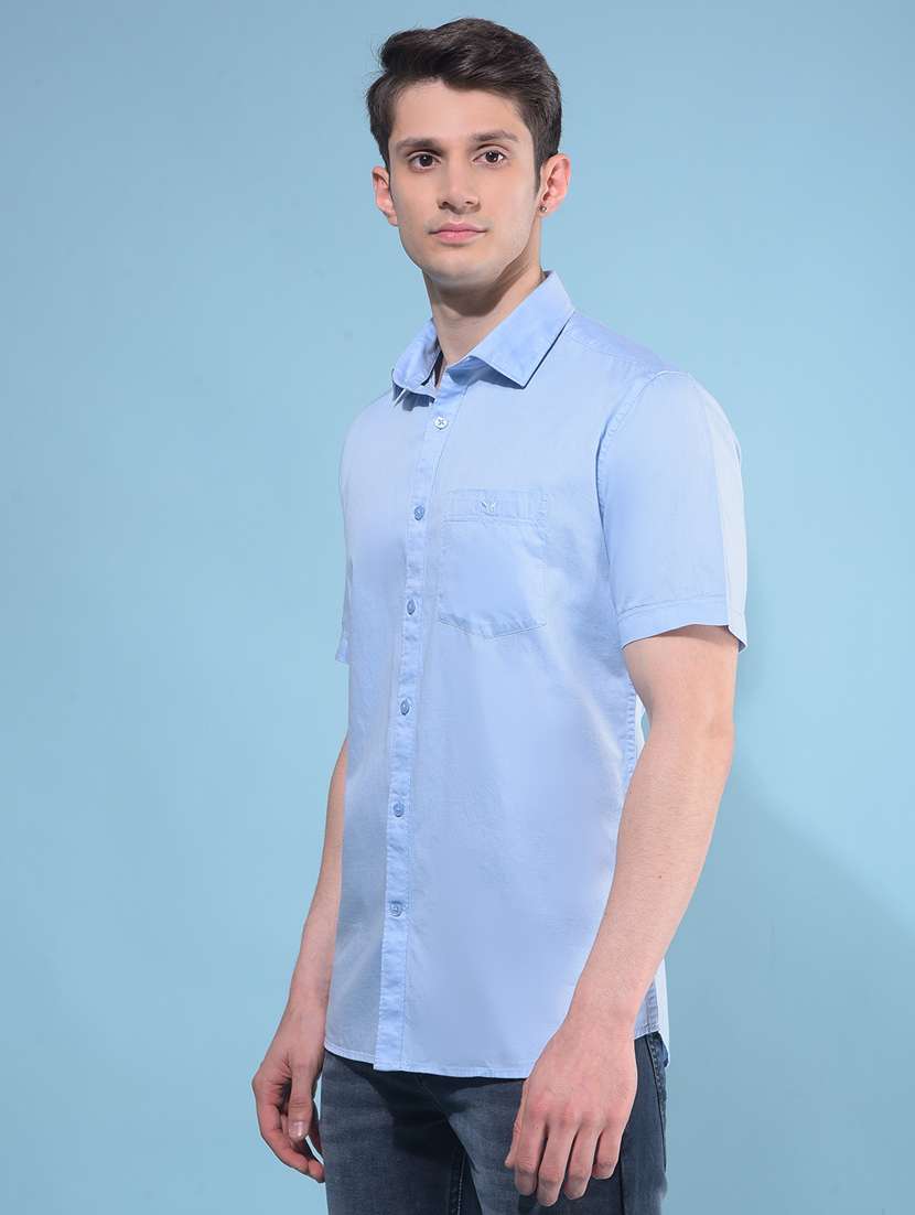 men short sleeved solid casual shirt