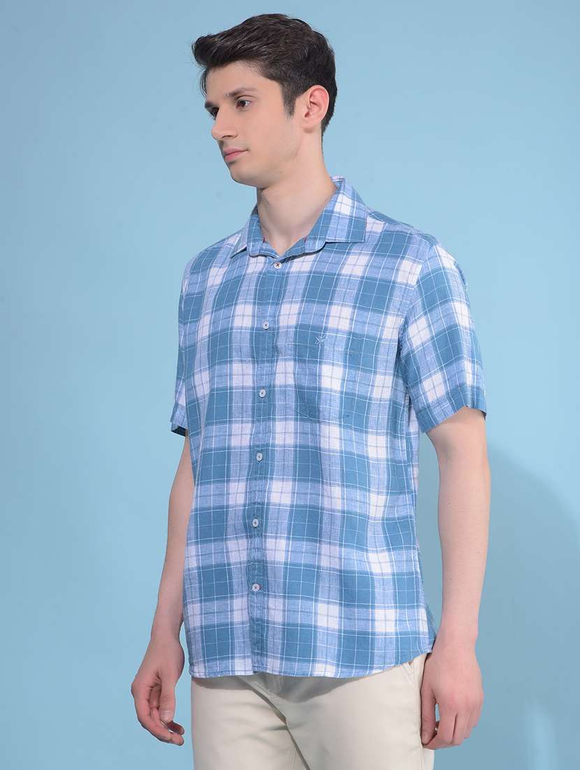 men short sleeved checkered casual shirt