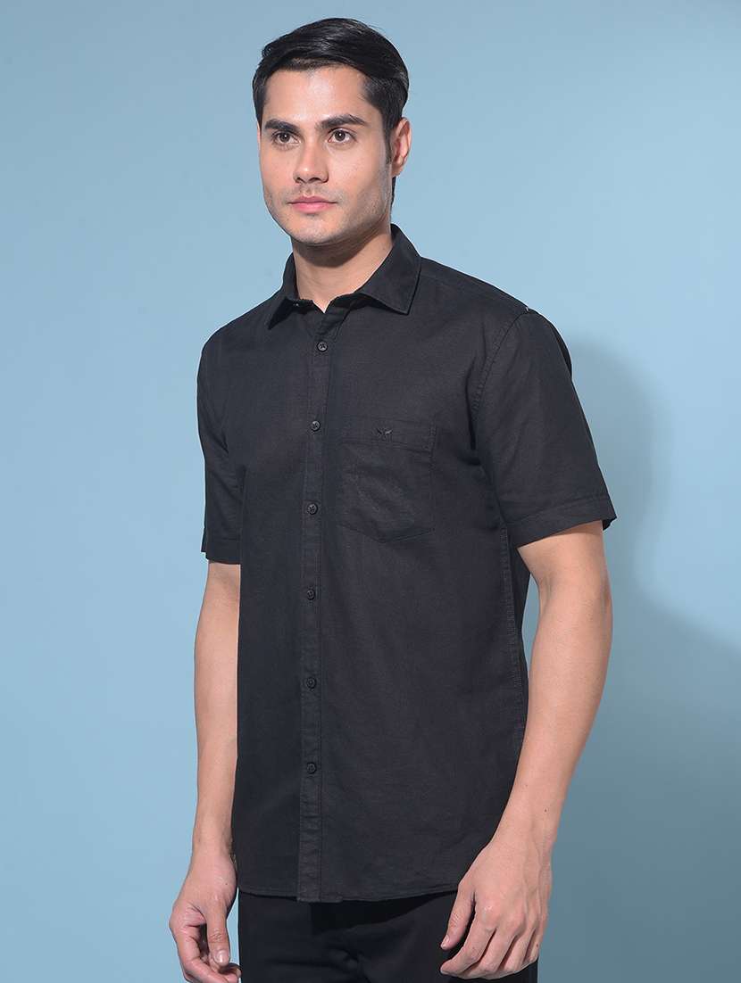 men solid black casual shirt