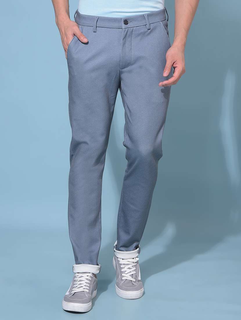 men grey self design chinos trouser